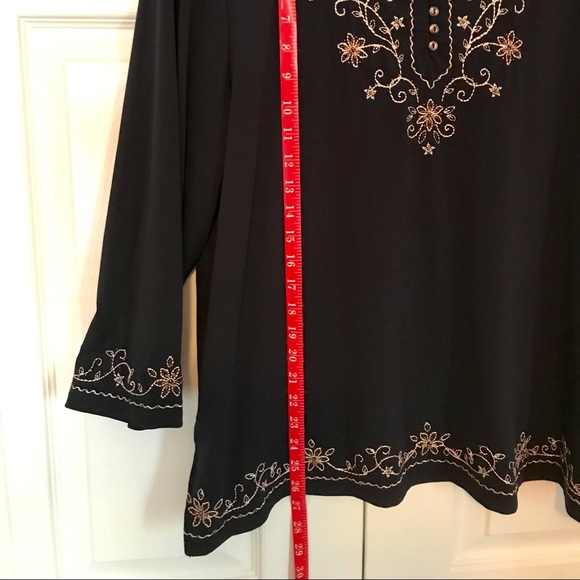 Alfred Dunner Navy Blue Tunic w/Beading Trim Sz L - Picture 7 of 8